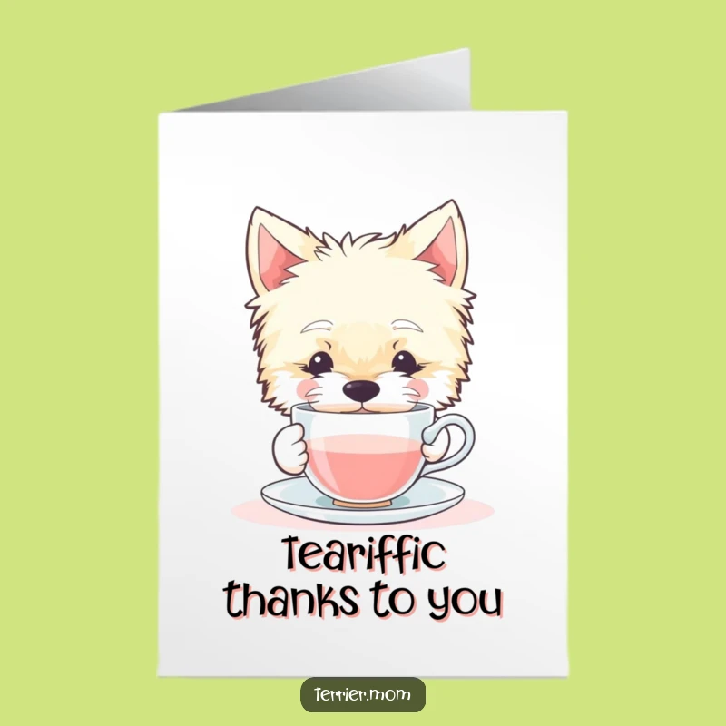 Free Printable Thank You Card: Content Terrier Dog Sipping Tea Funny Downloadable
