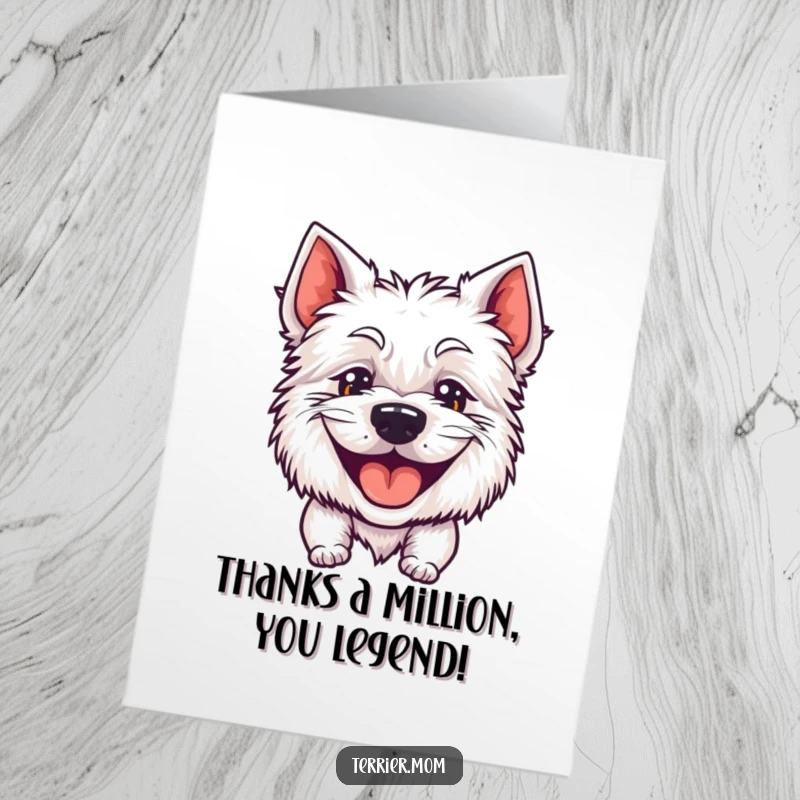 Funny Free Printable Thank You Card: A happy terrier with a big silly grin panting happily.