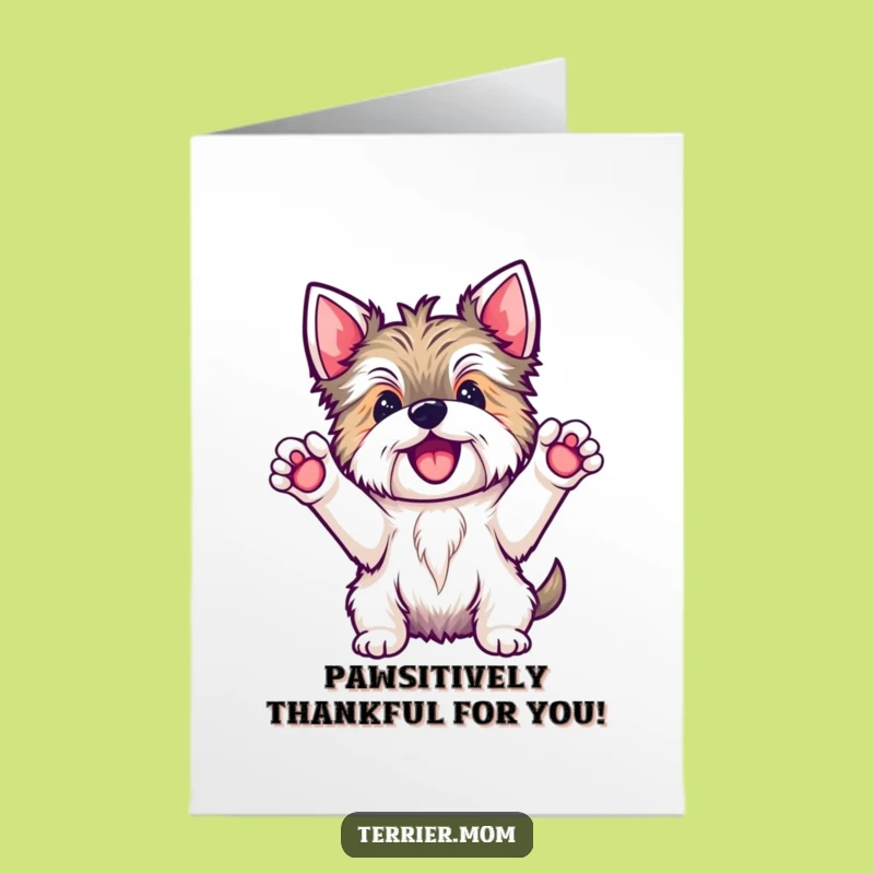 Free Printable Thank You Card: Grateful Kawaii Terrier Hooraying, DIY Gift Download