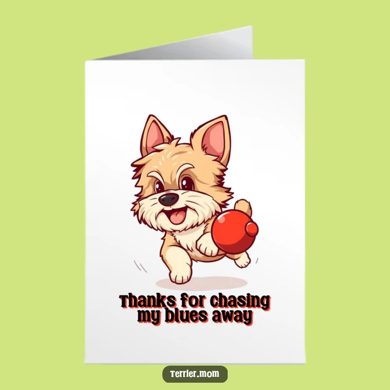 Free Printable Thank You Card: Scruffy Dog Chasing Ball, Funny Downloadable