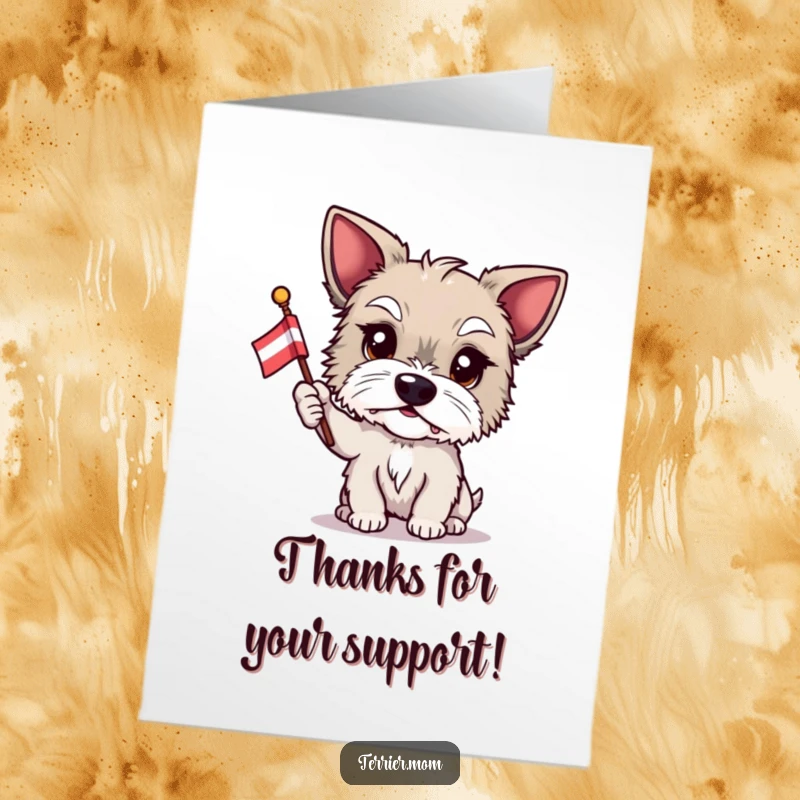 Funny Free Printable Thank You Card: A proud terrier holding a small flag, waving it to say thank you.