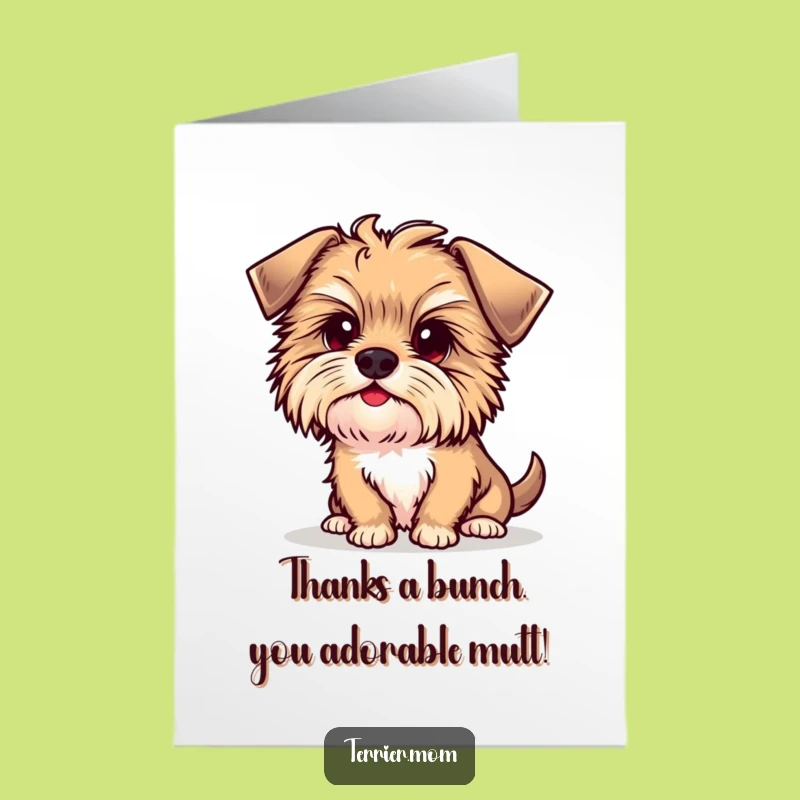 Free Printable Kawaii Terrier Thank You Card: Funny Dog Head Tilt Downloadable
