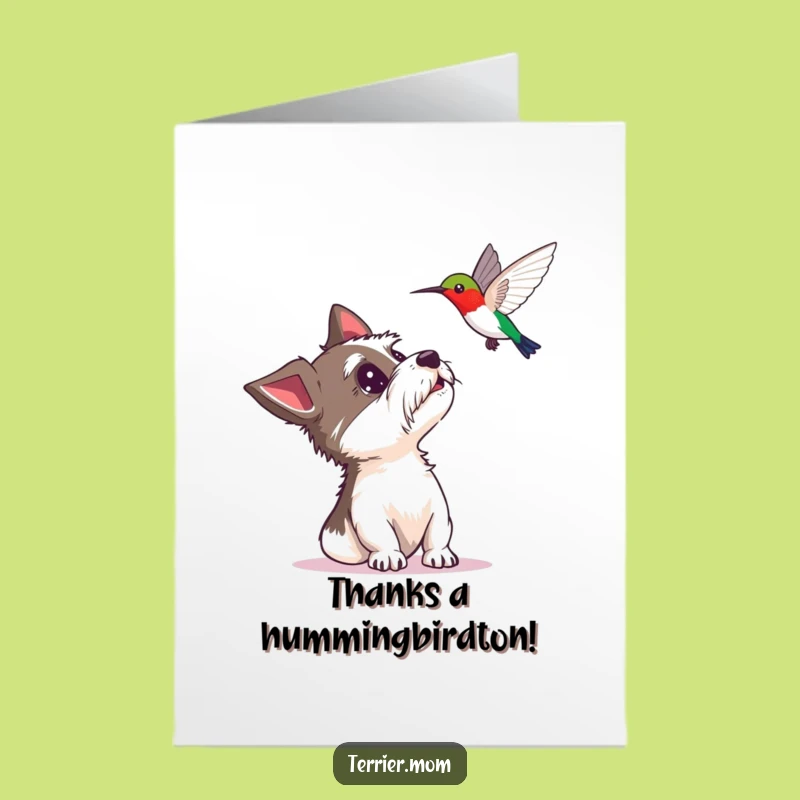Free Printable Thank You Card: Surprised Terrier & Hummingbird Funny Downloadable Gift