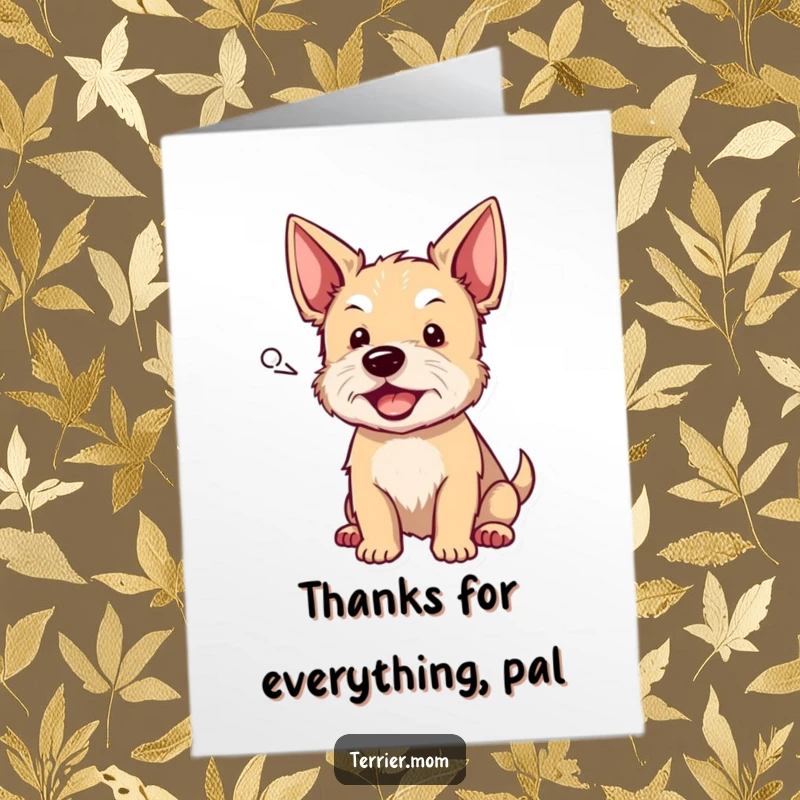 Funny Free Printable Thank You Card featuring a cute terrier with a speech bubble, offering heartfelt thanks.