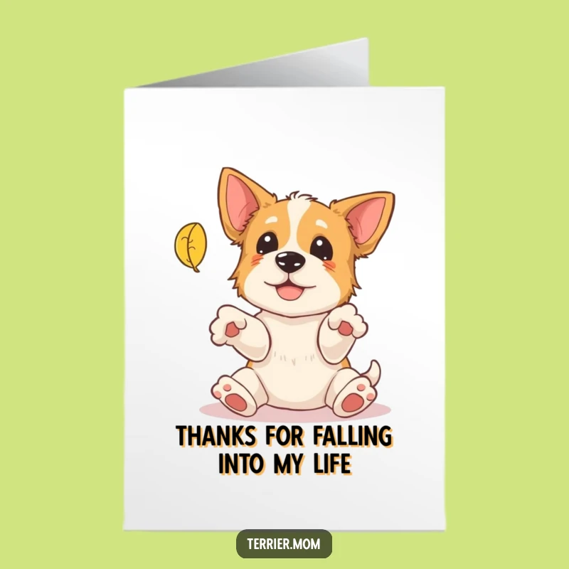Free Printable Thank You Card: Playful Terrier & Leaf, Downloadable Dog Humor
