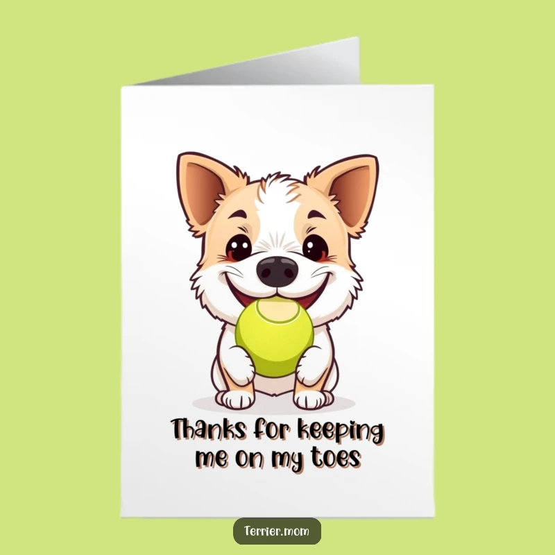 Free Printable Thank You Card: Happy Terrier with Ball, Whimsical Downloadable Gift
