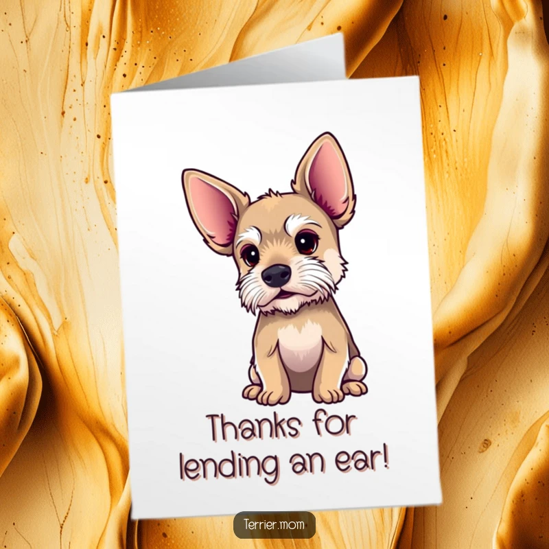 Funny Free Printable Thank You Card: A terrier with impressively large ears, listening keenly to your heartfelt thanks.