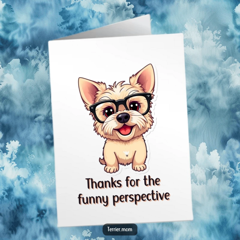 Funny Free Printable Thank You Card: Playful Terrier Dog Wearing Goofy Glasses, Tilting Head with a Sweet Expression
