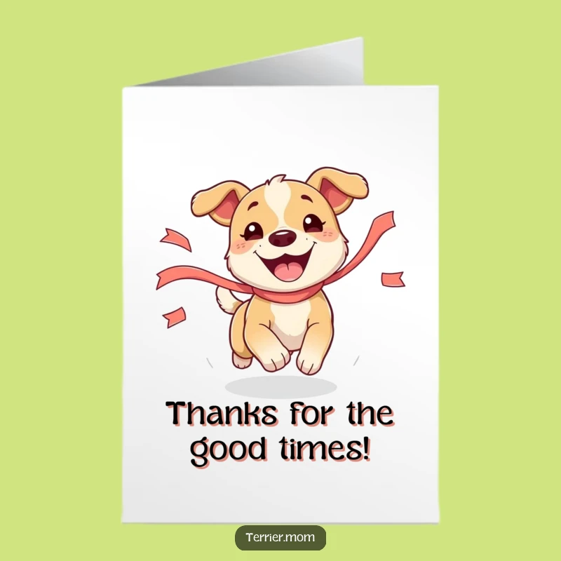 Free Printable Thank You Card: Dog's Happy Ribbon Chase, Grateful Downloadable Gift!