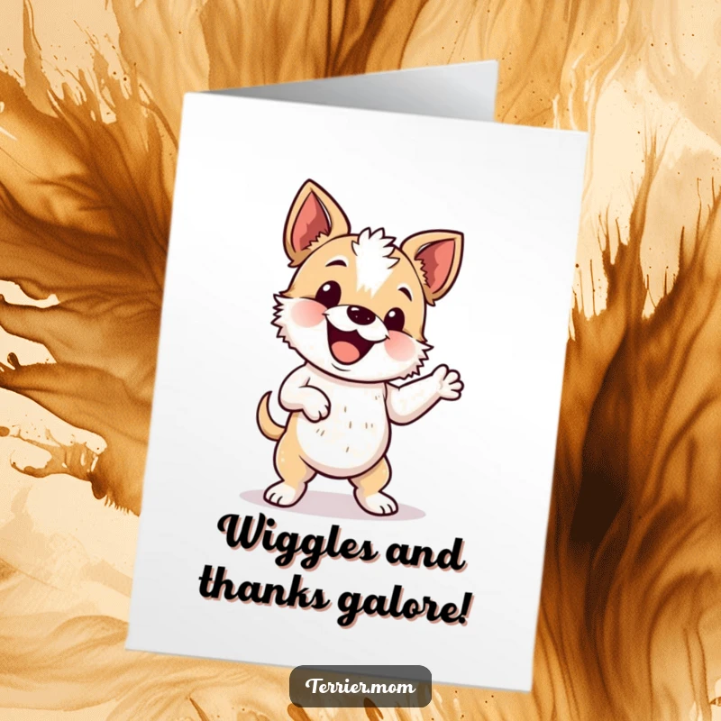 Funny Free Printable Thank You Card: A happy terrier doing a cute and silly wiggle dance.