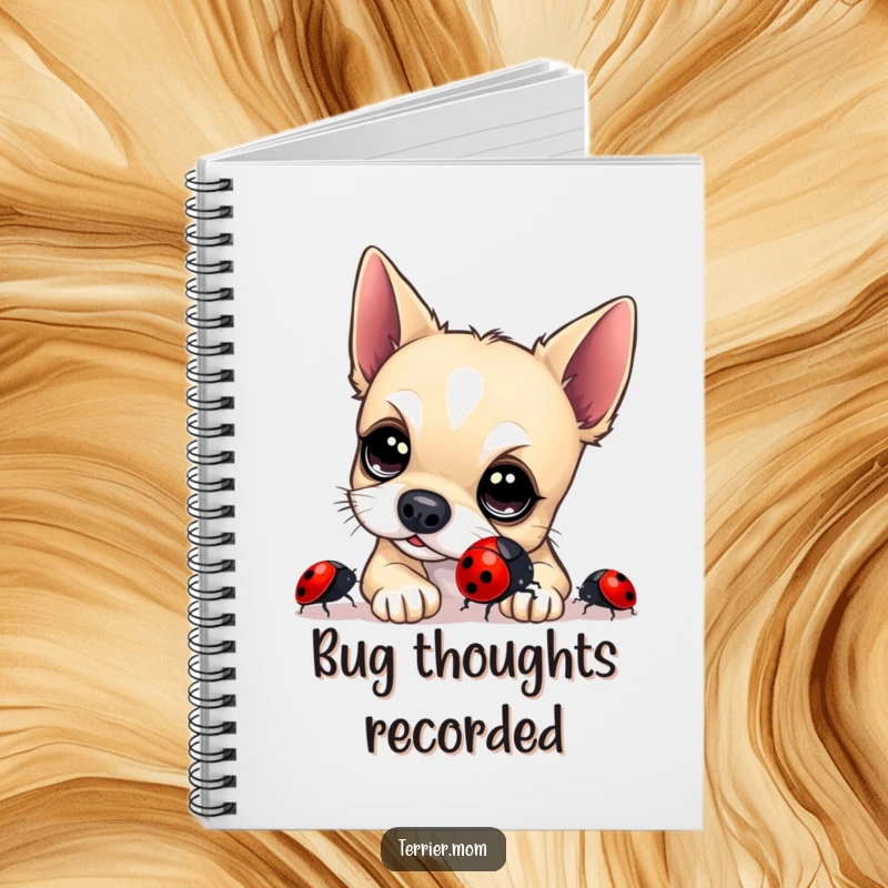 Funny Terrier Notebook: A charming terrier with bright eyes inspects a shiny ladybug, inspiring creative thoughts and notes.