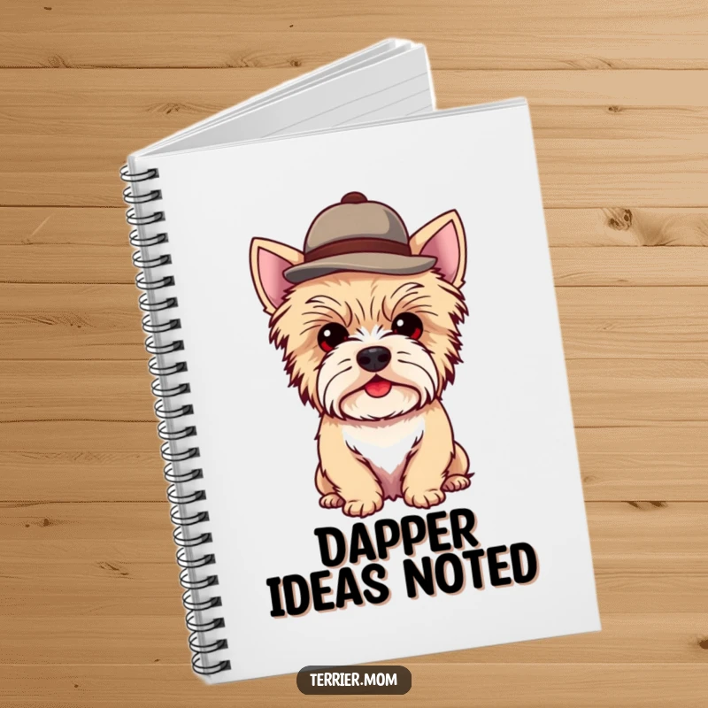 Funny Kawaii Terrier Dog Notebook featuring a cute dog wearing a small, jaunty hat, for stylish notes.