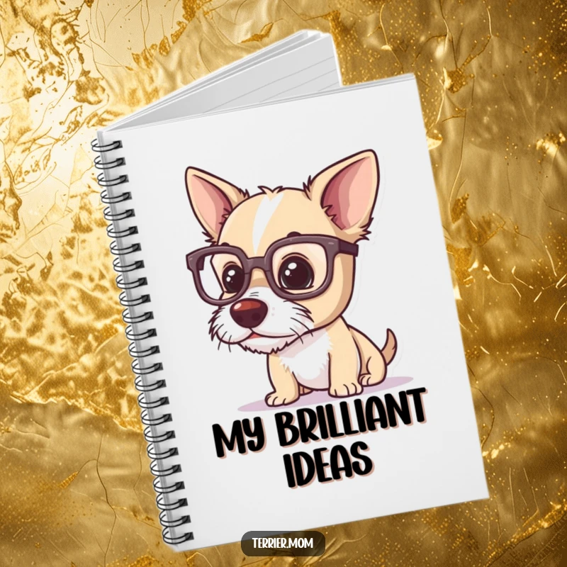 Funny terrier notebook, a dog with oversized glasses, peering intently at a small subject, ready to document brilliant observations.