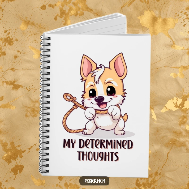 Funny tug-of-war terrier notebook featuring a determined dog pulling on a rope.