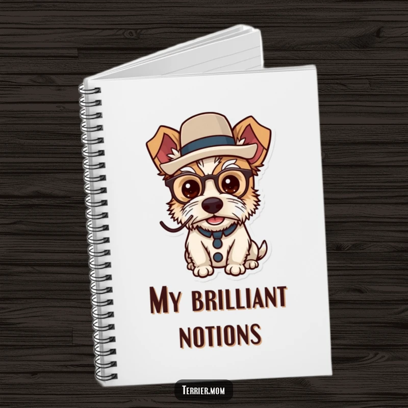 Funny dapper terrier notebook featuring a dog wearing a monocle and top hat.
