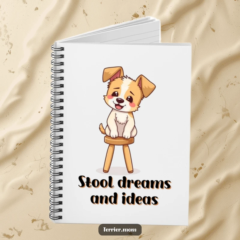 Funny Notebook: A lined notebook showcasing a whimsical drawing of a terrier with floppy ears giggling on a stool.