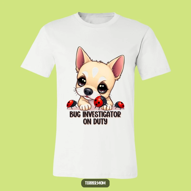 Funny Terrier Ladybug T-Shirt: Adorable Dog Examining Insect Tee, Perfect Humorous Gift