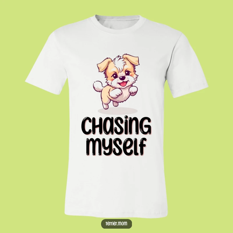 Funny Kawaii Terrier Dog T-Shirt: Goofy Tail Chasing Action!
