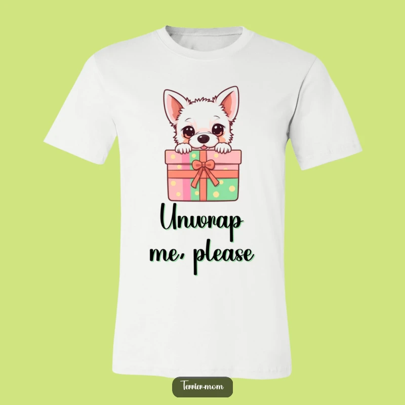 Funny Kawaii Terrier T-Shirt: Gift Box Pup, Adorable Dog Apparel