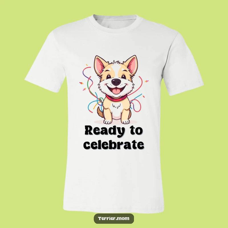 Funny Terrier Streamer Party Tee: Express Your Cheerful Celebration Spirit