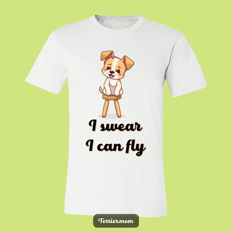 Funny Terrier T-Shirt: Hilarious giggling dog with floppy ears balancing, a perfect funny gift for dog lovers.