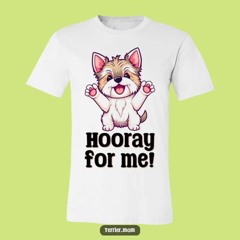 Funny Kawaii Terrier Hooray T-Shirt - Happy Dog Celebration Apparel