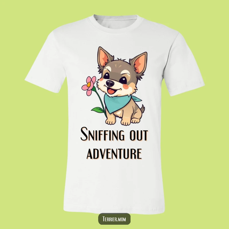 Funny Terrier Bandana T-Shirt: Joyful Flower Sniffing Dog Tee, Hilarious Gift