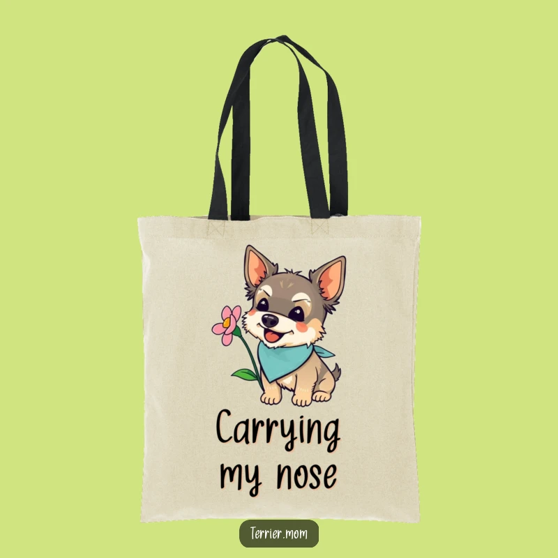 Funny Terrier Flower Sniffing Tote Bag: Bandana Dog Canvas Bag, Eco Gift