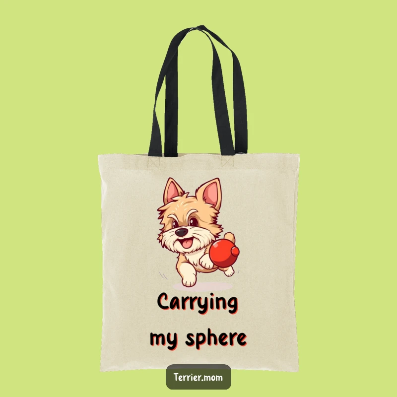 Funny Dog Tote Bag: Scruffy dog chases red ball, carry your excitement, gift.