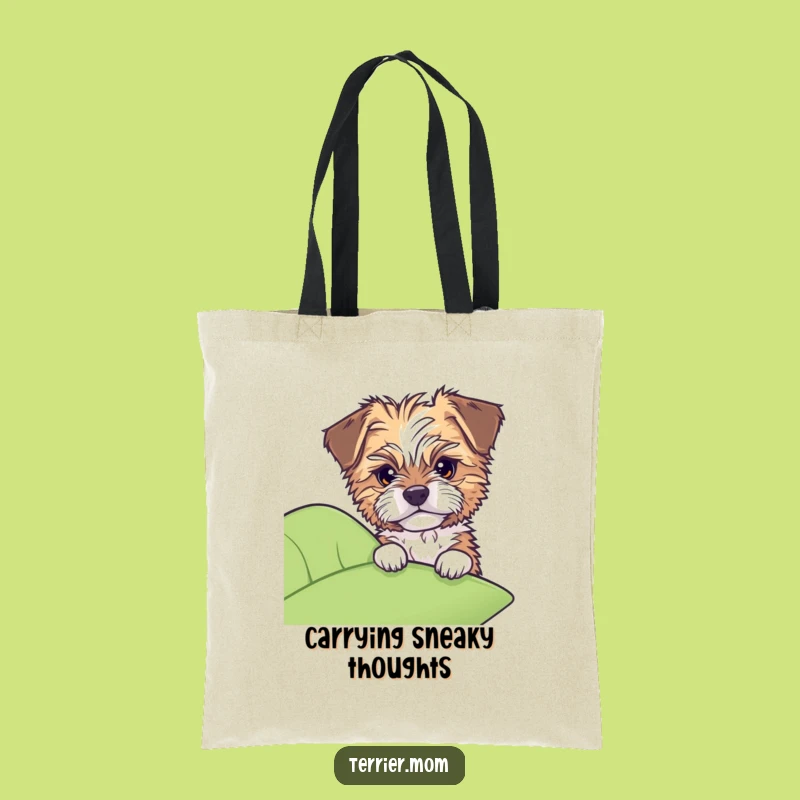 Funny Dog Tote Bag: Tousled pup peeks from leaf, carry your curiosity, gift.