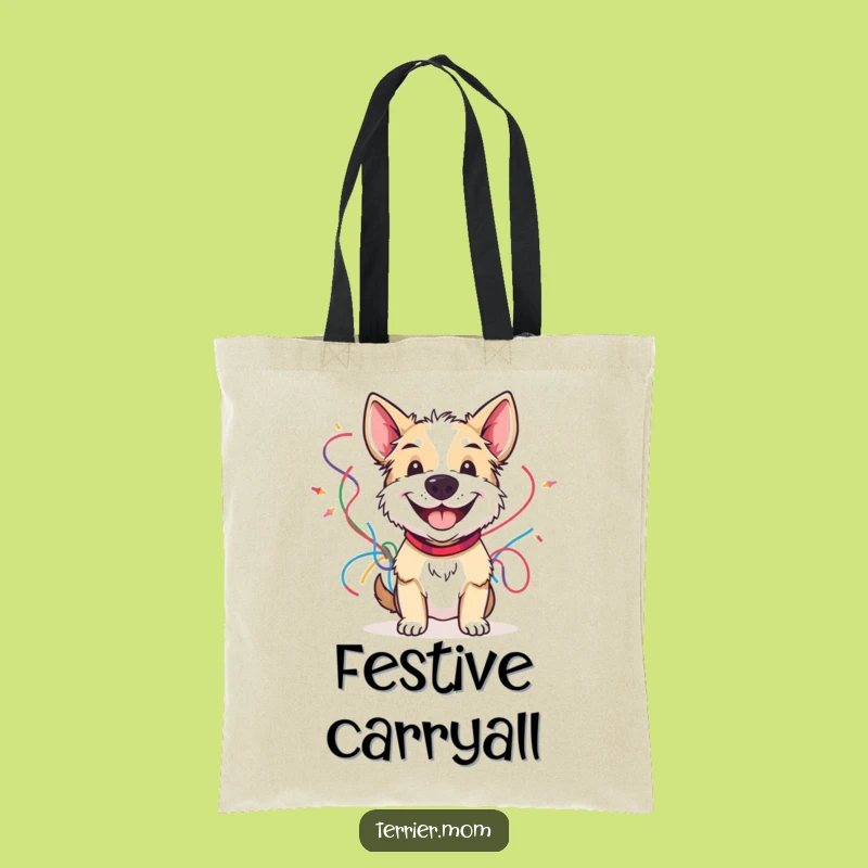 Funny Terrier Streamer Tote Bag: Carry Your Celebration in Style