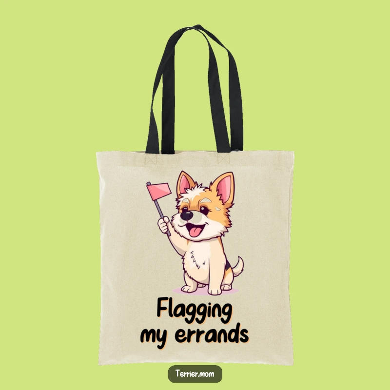 Funny Terrier Dog Tote Bag: Cheerful Flag Waving Eco-Friendly Carryall Gift