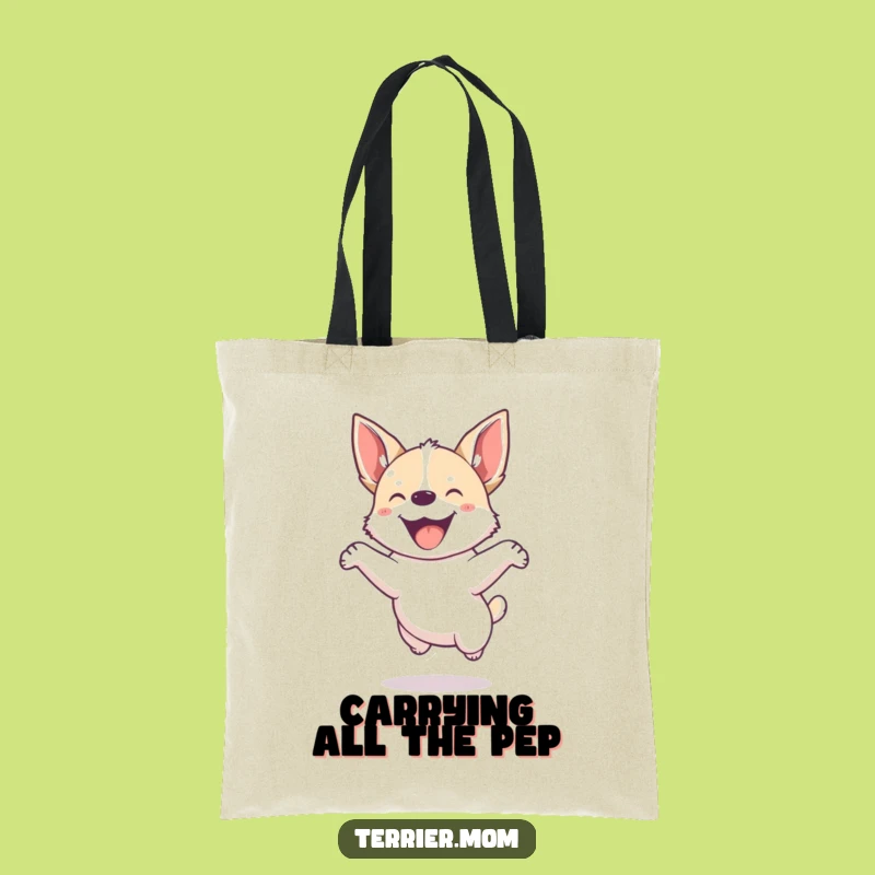 Funny Dog Tote Bag: Small energetic pup jumps joyfully, carry your happiness, gift.