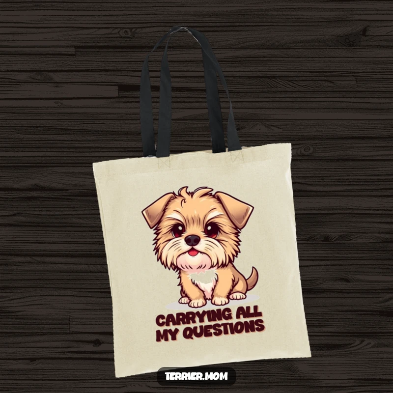 Funny Kawaii Terrier Dog Tote Bag, ideal for shopping, featuring a cute puppy with an inquisitive head tilt.