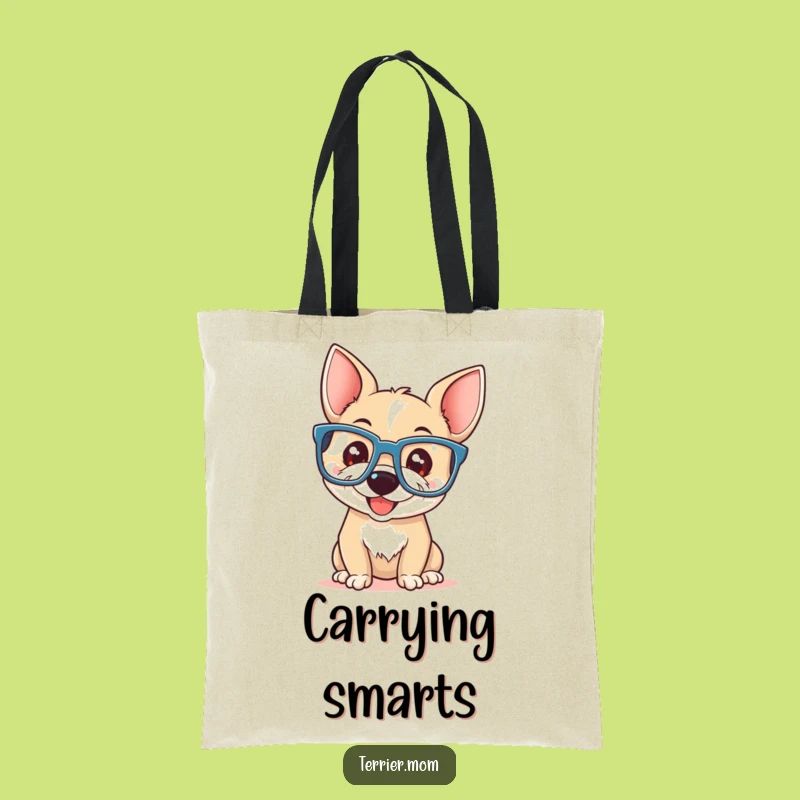 Funny Terrier Glasses Tote Bag: Playful Dog Canvas Bag, Book Lover Gift