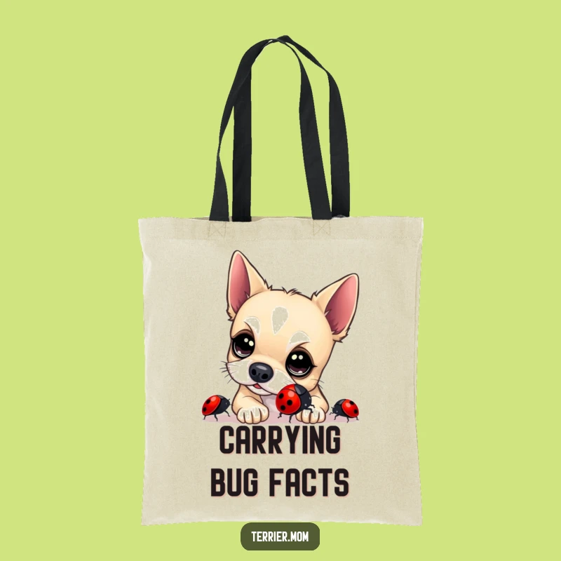 Funny Terrier Ladybug Tote Bag: Cute Dog Shopping Bag, Humorous Canine Accessory Gift
