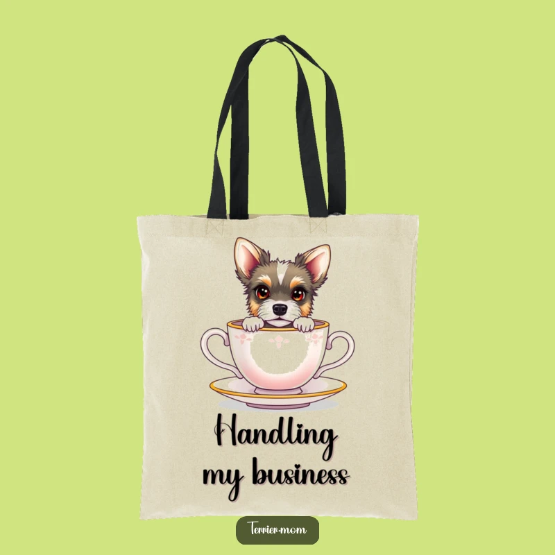 Funny Terrier Teacup Tote Bag: Peeking Dog Canvas Bag, Cute Gift