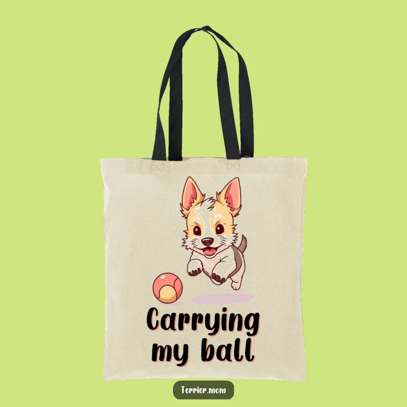 Funny Terrier Tote Bag: Kawaii Dog Chasing Ball, Playful Carryall Gift